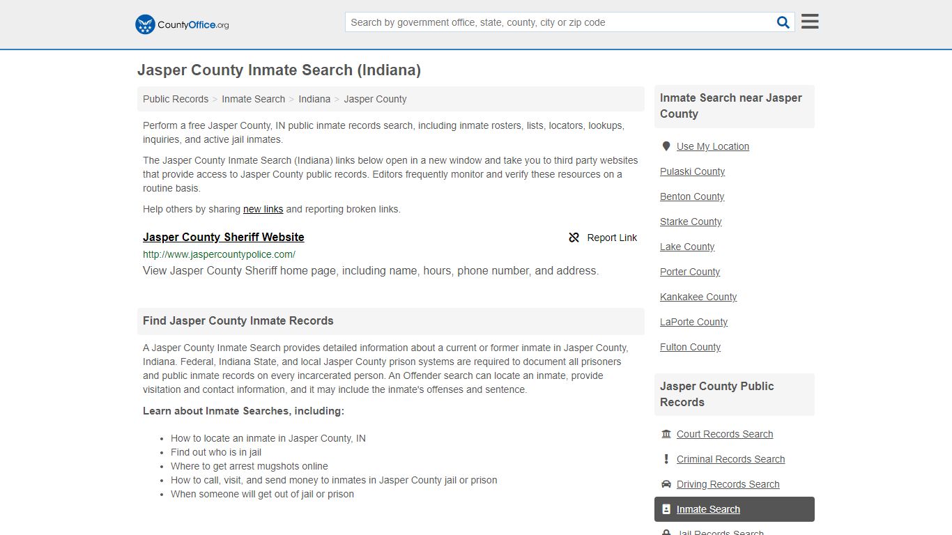 Inmate Search - Jasper County, IN (Inmate Rosters & Locators)